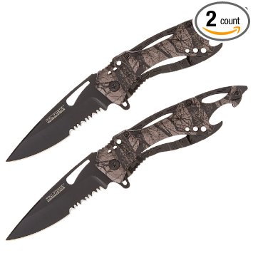 TAC Force TF-705FC Assisted Opening Tactical Folding Knife, Black Half-Serrated Blade, Fall Camo Handle, 4-1/2-Inch Closed, Fall Camo (2-Pack)