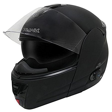Hawk H-66 Flat Black Dual-Visor Modular Motorcycle Helmet with Blinc Bluetooth - Medium