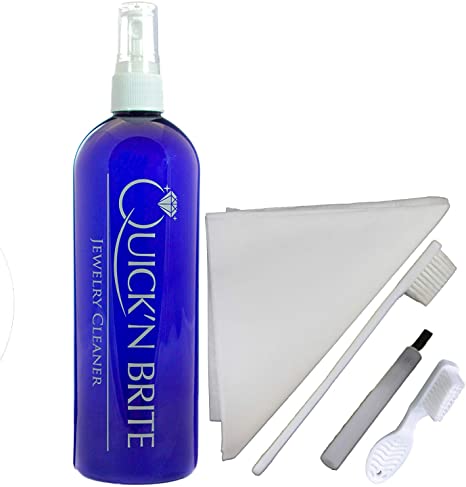 Quick N Brite Jewelry Cleaner Kit, 16 Oz - Great for Diamond Ring Cleaning, Gold Cleaning, Wedding Ring Cleaning, Gemstone Cleaning, Pearl ring cleaner, works on Emeralds, Rubies, cosmetic Jewelry