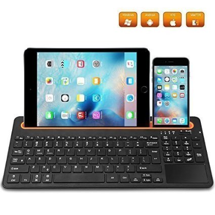 Nulaxy KM04 Dual Device Wireless Bluetooth Keyboard W Touchpad Numeric Keypad and Dock Cradle for iOS Android Window Computers Tablets Smartphones
