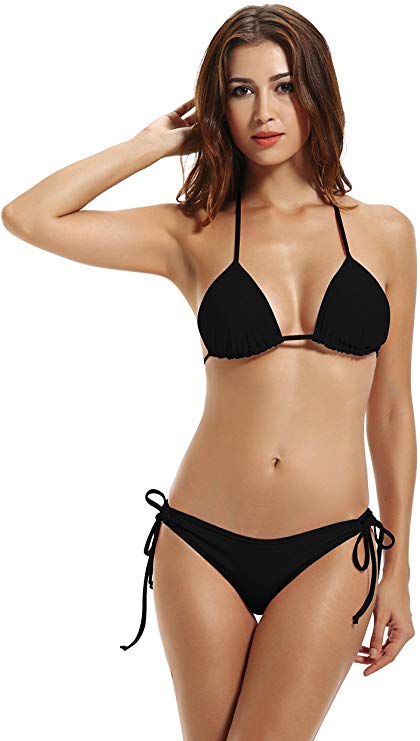 zeraca Women's Tie Side Bottom Triangle Bikini Swimsuits