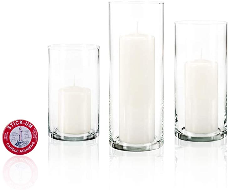 Yummi Set of 36 Slim Pillar Candles and Cylinder Vases - White