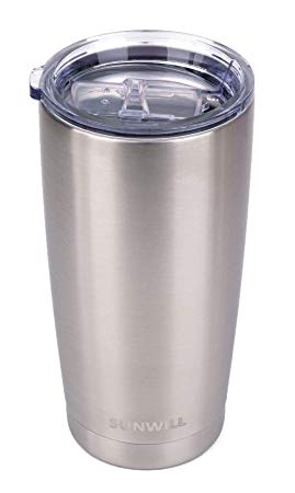 SUNWILL 20oz Tumbler with Lid, Stainless Steel Vacuum Insulated Double Wall Travel Tumbler, Durable Insulated Coffee Mug, Silver, Thermal Cup with Splash Proof Sliding Lid