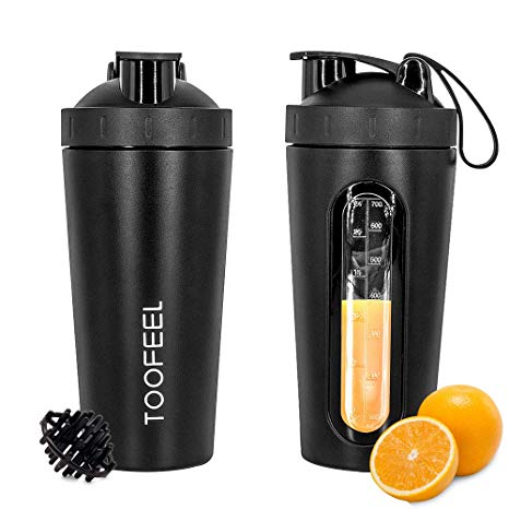 TOOFEEL 28oz 800ml Stainless Steel Protein Shaker Bottle Dishwasher Safe Sports Mixer Water Bottle Shaker Cup with Visible Window Leak Proof BPA Free