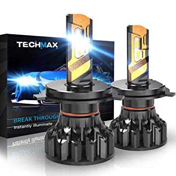 TECHMAX H4 LED Headlight Bulbs,360 Degree Adjustable Beam Angle Cree Chips 12000Lm 6500K Xenon White Extremely Bright 9003 Conversion Kit of 2