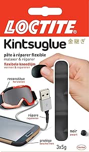 Loctite Kintsuglue Pâte à réparer multi-usages, Pâte modelable qui répare, fixe, reconstitue la matière et protège, Pâte réparatrice flexible & durcissante, 3 x 5 g, noir