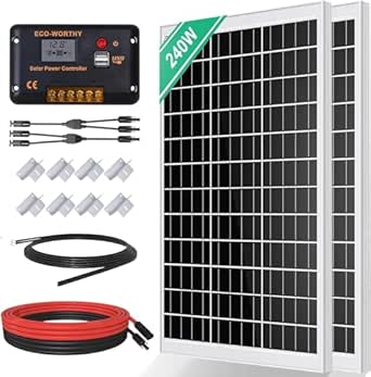 ECO-WORTHY Kit Panneau Solaire 240W avec Panneau Solaire 12 V   Régulateur de charge30 A   câble de 5 m   pinces de fixation Z pour camping-car, caravane, maison