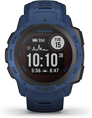 Garmin Instinct Solar, Solar-powered Rugged Outdoor Smartwatch, Built-in Sports Apps and Health Monitoring, Tidal Blue
