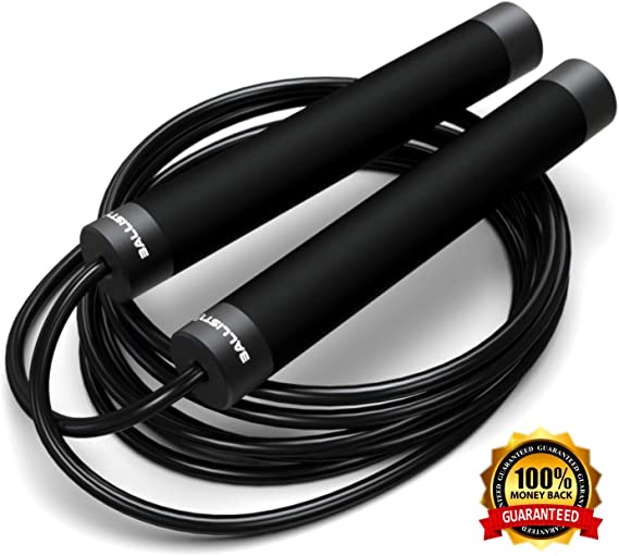 Ballistyx Jump Rope - Premium Speed Jump Rope with 360 Degree Spin, Steel Handles, Silicone Grips and 2 x Adjustable Cables - for Crossfit, Gym & Home Fitness Workouts & More