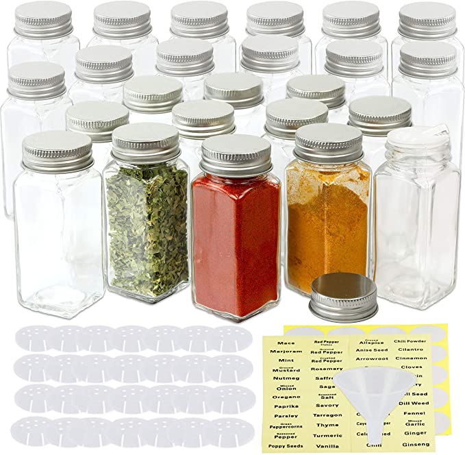 Simple Houseware 24-Pack 4 Ounce Square Spice Bottles w/label