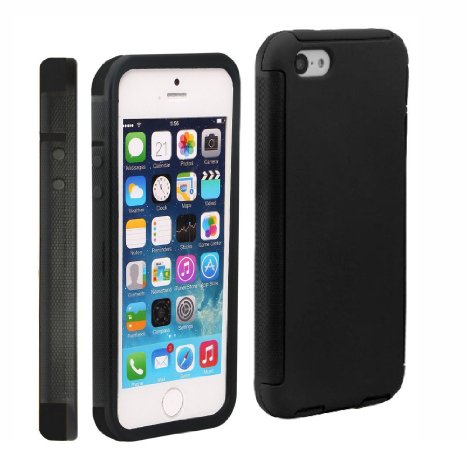 5s CaseiPhone 5s Case  Slim Fit  TPU and PC Hybrid Heavy Duty Protection Lighweight Hard Armor Cover Case with Screen Protector for Apple iPhone 5  5S - Black