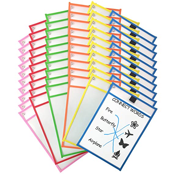 Clipco Dry Erase Pocket Sleeves Assorted Colors (60-Pack)