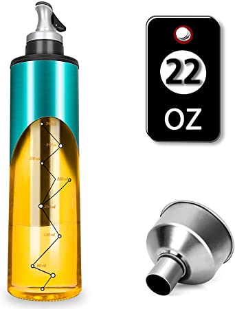 Fischuel 22oz Olive Oil Air Tight Dispenser Bottle - 650ml Oil & Vinegar Cooking Oil Container - Olive Oil Decanter for Kitchen(Funnel Included),Blue