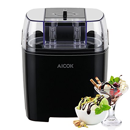 Aicok Ice Cream Maker Frozen Yoghurt and Sorbe Machine with Timer Function and Receipe Book, 1.5L, Black