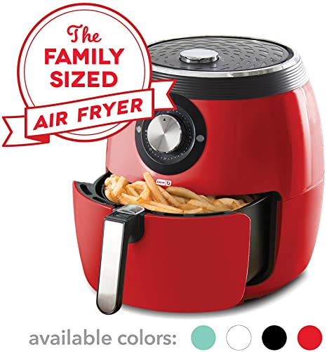 Dash DFAF455GBRD01 Deluxe Electric Air Fryer   Oven Cooker with Temperature Control, Non Stick Fry Basket, Recipe Guide   Auto Shut Off Feature, 6qt, Red