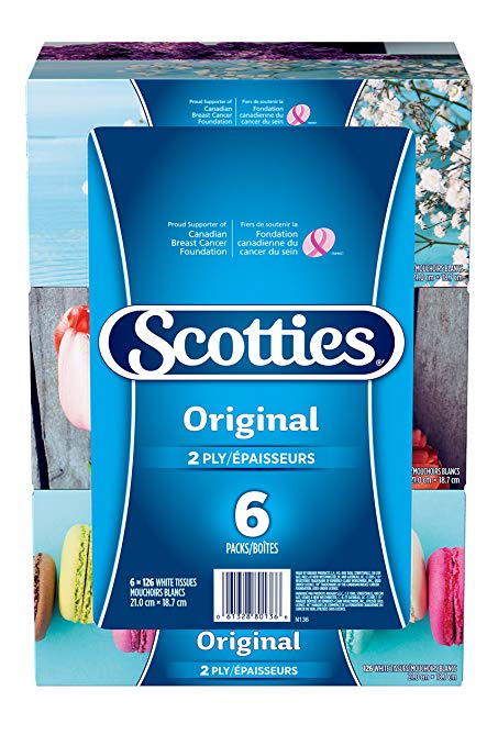 Scotties Original Facial Tissue, 2-ply, 126 sheets per box - 6 Pack
