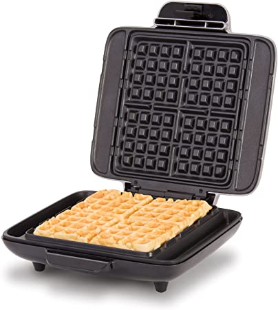 DASH No Mess Belgian Waffle Maker: Non-Stick Double Sided Heating Plates with Excess Batter Catcher, Silver