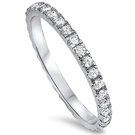 New Round Cz Eternity Style Band .925 Sterling Silver Ring Sizes 2-12 SALE!
