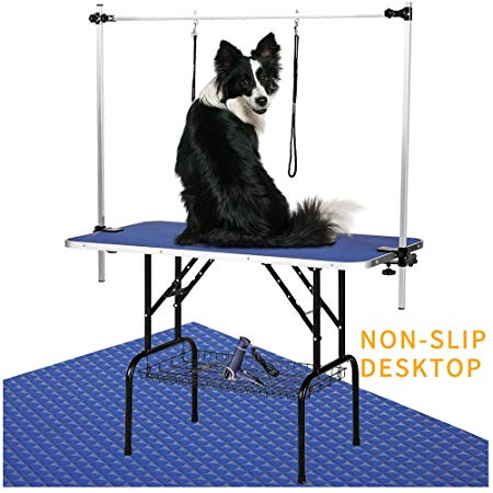 LEIBOU 47''Professional Foldable Heavy Duty Dog Pet Grooming Table with W/Arm & Noose & Mesh Tray,Maximum Capacity Up to 260lbs (47" x 24" x 30'')