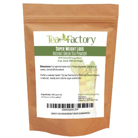 Instant Green Tea Powder - 100 Pure Tea - No Fillers Additives or Artificial Ingredients of Any Kind 4 oz - appx 200 Servings