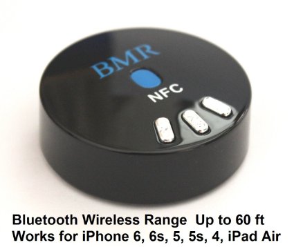 BMR NFC Enabled Bluetooth Music Receiver Extra Long Wireless Range for Speakers or Car Stereo with 3.5mm Aux or RL Audio Input (Up to 60 ft Range)