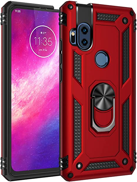 DAMONDY Moto One Hyper Case | Military Grade | Shock Protective | Kickstand | 360 Ring Holder | Anti-Scratch | Defender Hybrid Hard Back | Phone Cover | Case Compatible with Motorola One Hyper -Red