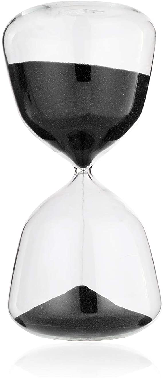 SWISSELITE BILOBA Sand Timer Hourglass - Inspired Glass for Home, Desk, Office Decor(8.3 Inch,60 Minutes( /- 360 seconds),Black)