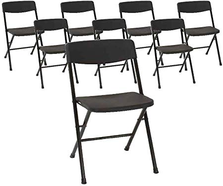 COSCO Resin Molded Seat and Back Black Folding Chair, 8 Pack