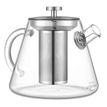 SILBERTHAL Glass Teapot with Infuser - Large Capacity 1.5L - Perfect for Loose Leaf Tea & Herbal Infusion - Fine Mesh Stainless Steel Strainer - Modern Design