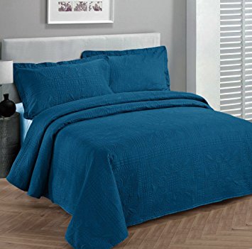 Fancy Collection 3pc Luxury Bedspread Coverlet Embossed Bed Cover Solid Blue New Over Size 118"x106" King/california King