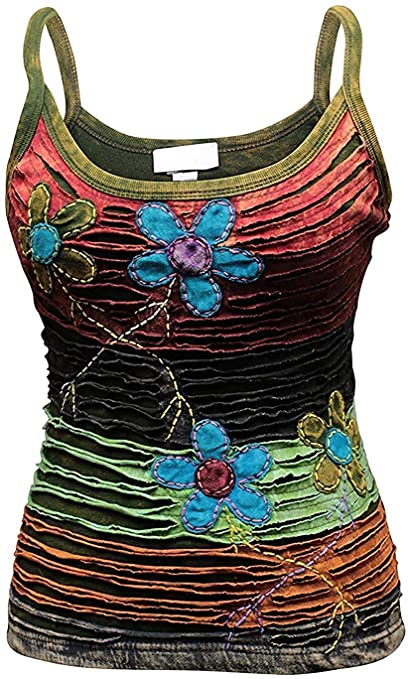 Shopoholic Fashion Women RazorCut Flower Hippie Style Tank Tops Festival Ladies Vest Cotton T-Shirt