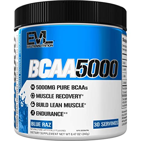 Evlution Nutrition BCAA5000 Powder with 5 Grams of Premium BCAAs - 30 Servings (Blue Raz)