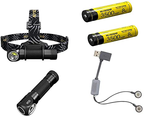 Nitecore HC33 Cree XHP35 High Intensity Headlamp - 1800 Lumen w 2x 3500mAh 18650 and Eco-Sensa A1 portable charger