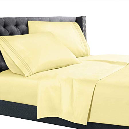 Nestl Bedding 4 Piece Sheet Set - 1800 Deep Pocket Bed Sheet Set - Hotel Luxury Double Brushed Microfiber Sheets - Deep Pocket Fitted Sheet, Flat Sheet, Pillow Cases, Flex-Top King - Vinalla Yellow