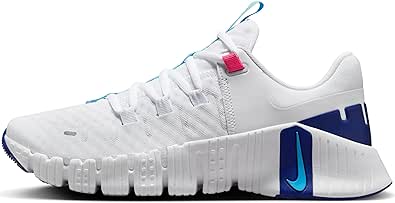 Nike Free Metcon 5 Women's Workout Shoes (DV3950-103, White/Fierce Pink/DEEP Royal Blue/Aquarius Blue) Size 5.5