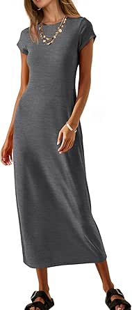 MEROKEETY Women's 2024 Summer Short Sleeve Tshirt Dress Casual Crew Neck Beach Long Maxi Dresses