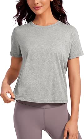 CRZ YOGA Pima Cotton Short Sleeve Workout Tops for Women Loose Basic T-Shirt Athletic Gym Casual Tee Shirts