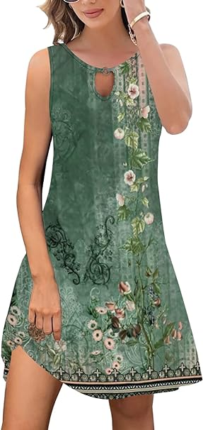 ETCYY Summer Dresses for Women 2023 Trendy Boho Floral Print Cover Up Crew Neck Sleeveless Sundresses with Pockets