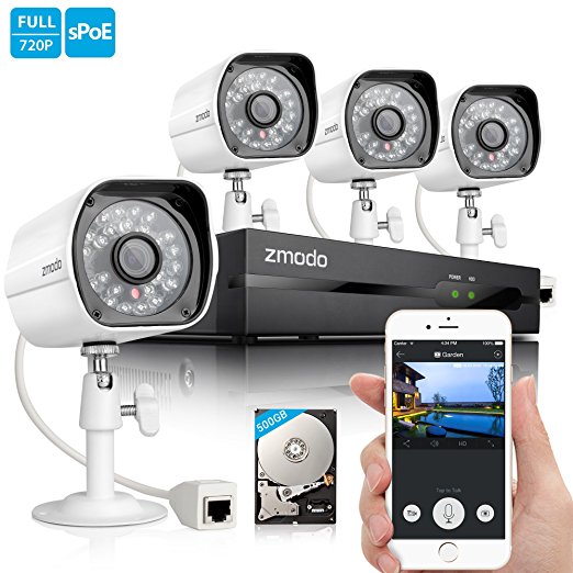 Zmodo 1080p HD Digital NVR Home Security Camera System with 4x Outdoor Megapixel Surveillance Camera 500GB Hard Drive