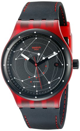 Swatch Unisex SUTR400 Sistem Red Analog Display Automatic Self Wind Black Watch