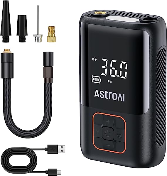 AstroAI Tire Inflator Portable Air Compressor Cordless Ultra-Lightweight Car Tire Pump 150 PSI Bike Pump with LED Lights & Digital Screen Air Pump for Cars, Motorcycles, E-Bikes, Balls Car Accessories