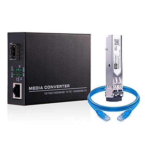 Gigabit Ethernet SFP Fiber Media Converter, Including 1Gb SFP Transceiver LC Multimode 550m,1000Base-SX to 10/100/1000 RJ45, with a Free UTP Cat6 Patch Cord