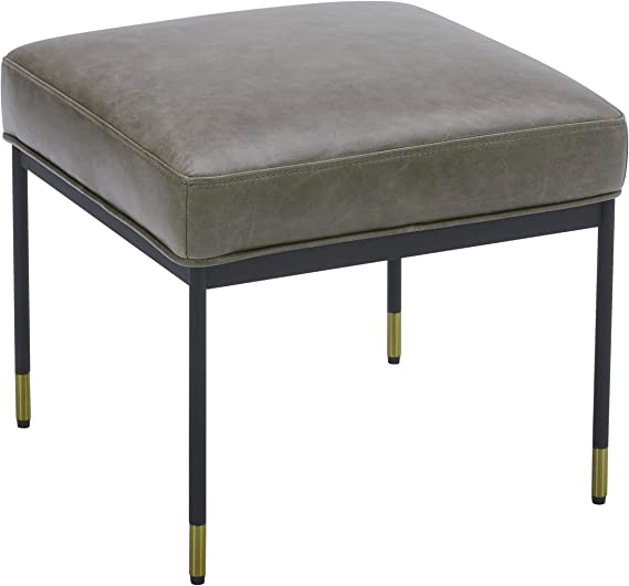 Amazon Brand – Rivet Modern Leather Ottoman Stool with Metal Legs, 16.9"H, Grey