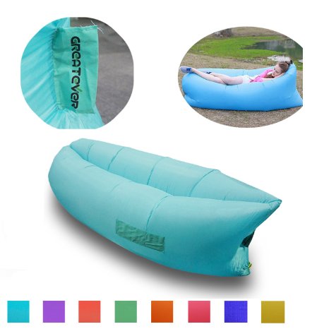 Greatever Outdoor Inflatable Lounger, Waterproof, Inflates Quickly, Lounge Chair, Air Sleep Sofa/Couch, Sleeping Compression Air Bag for Camping Travel (Logo-Blue)