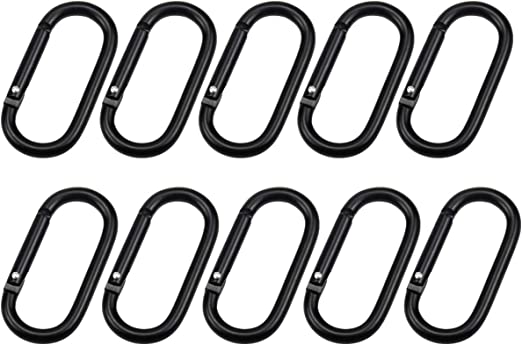 Kissral 10Pcs Carabiner Clips Heavy Duty Snap Hooks Aluminium Alloy Keychain Hook Spring Loaded Climbing Clip Oval Ring Carabiner for Traveling Fishing Camping Hiking Black