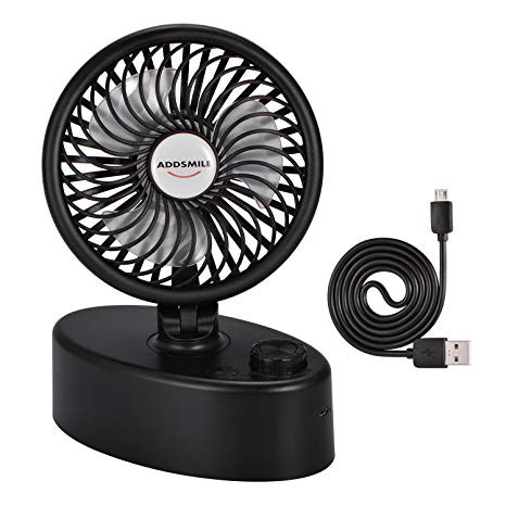ADDSMILE USB Table Fan Desktop Oscillating Fan Rotating and Portable with Stepless Speed Whisper Quite for Home Baby Office Car Travel and Camping Black