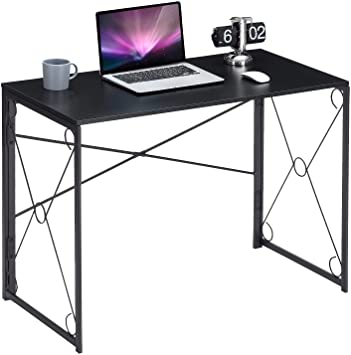 VECELO 39" Writing Computer Folding Desk Sturdy Steel Laptop Table for Home Office Work, No Assembly Required,Black