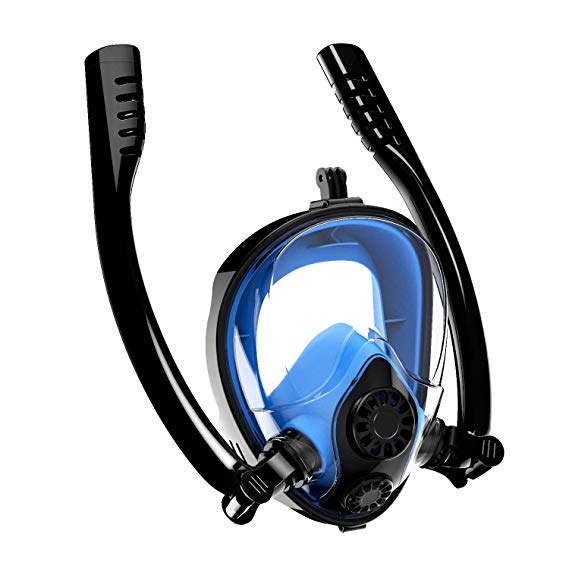 Aven Snorkel Mask Full Face K2 Free Breathing Backstroke Swimming [Double Tubes] 180° Panoramic View Easy Breath Anti-Fog Anti-Leak with Camera Mount