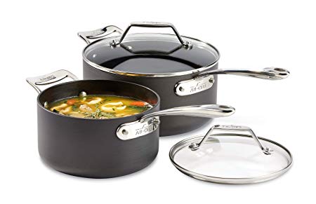 All-Clad H9114S64 Essentials Nonstick Saucepan set, 2.5 Qt. and 4.5 Qt, Grey