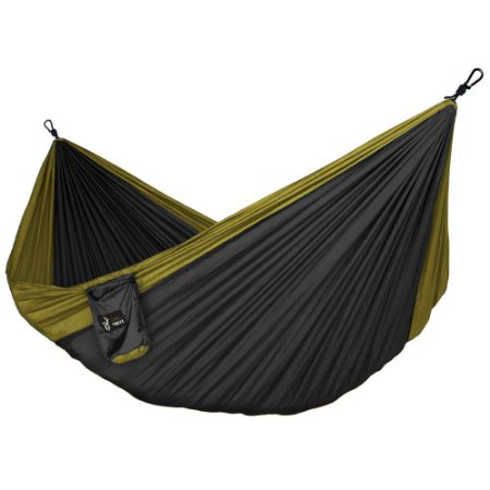 YISCOR Camping Hammock - Lightweight Portable Nylon Parachute Hammock for Backpacking, Travel, Beach, Yard, Hammock Straps & Steel Carabiners Included